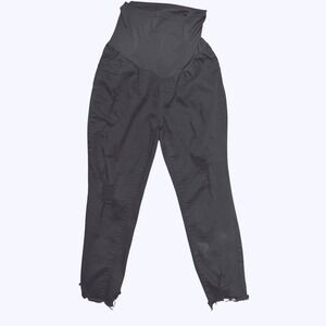 SONG Maternity Pants XL Black Distressed Straight Ankle Over Belly Frayed Hems